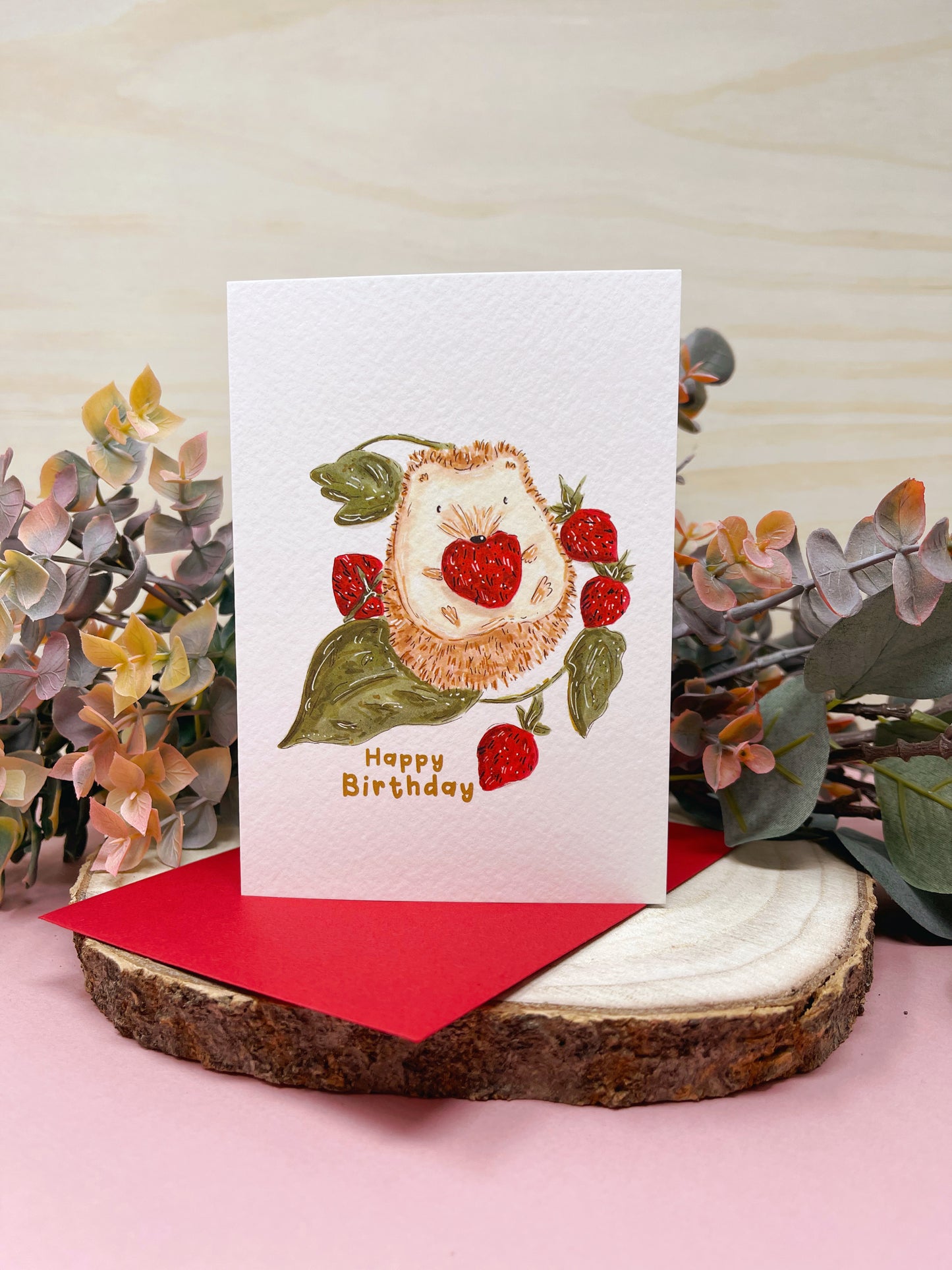 Hedgehog Strawberry Birthday Card