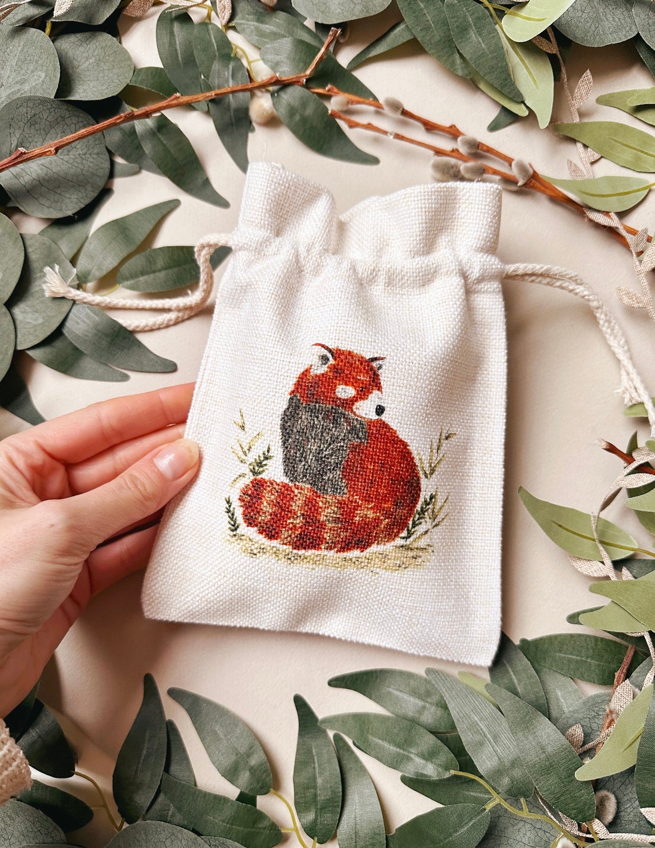 Red Panda Drawstring Bag