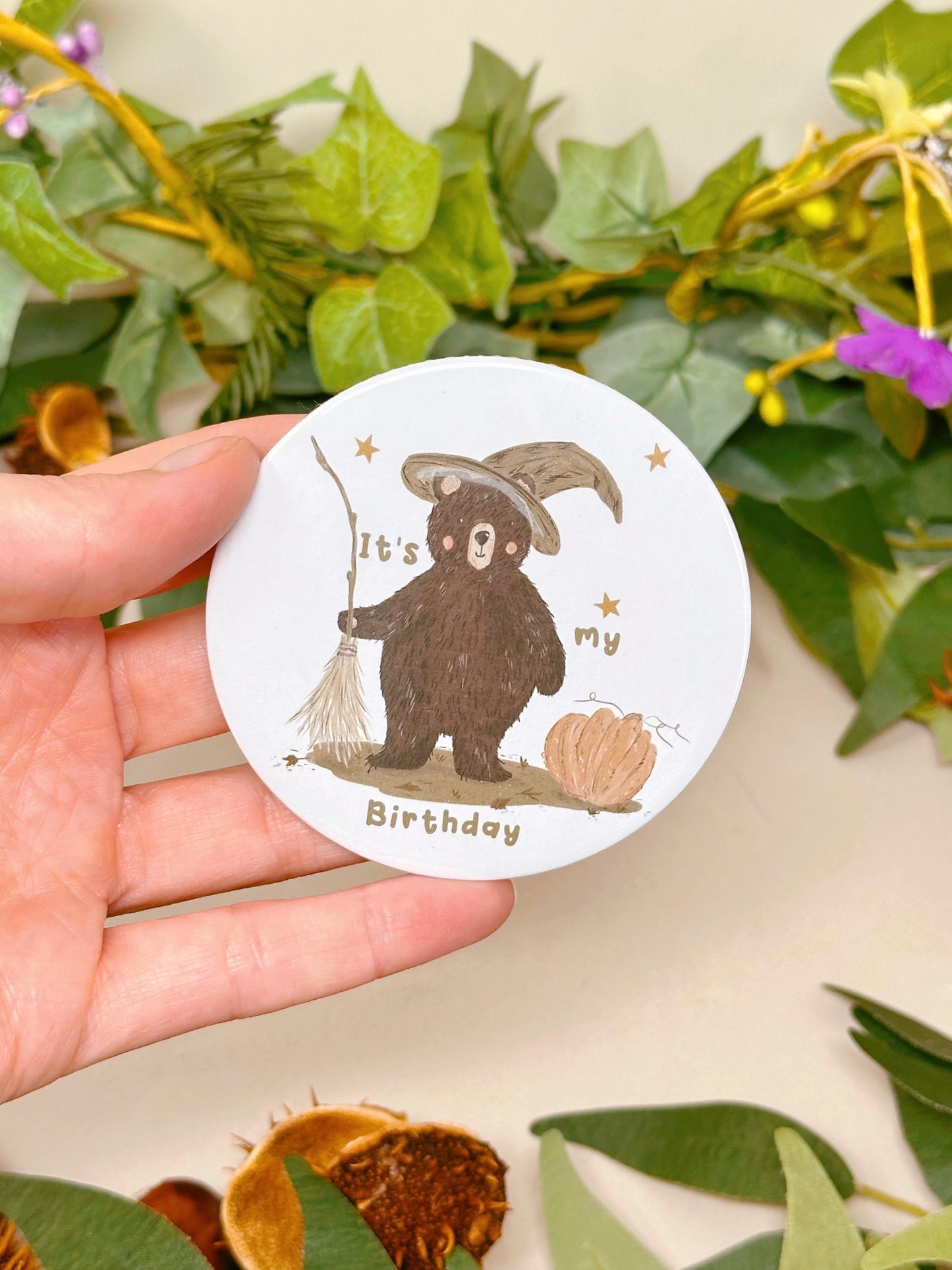 Witch Bear Birthday Badge