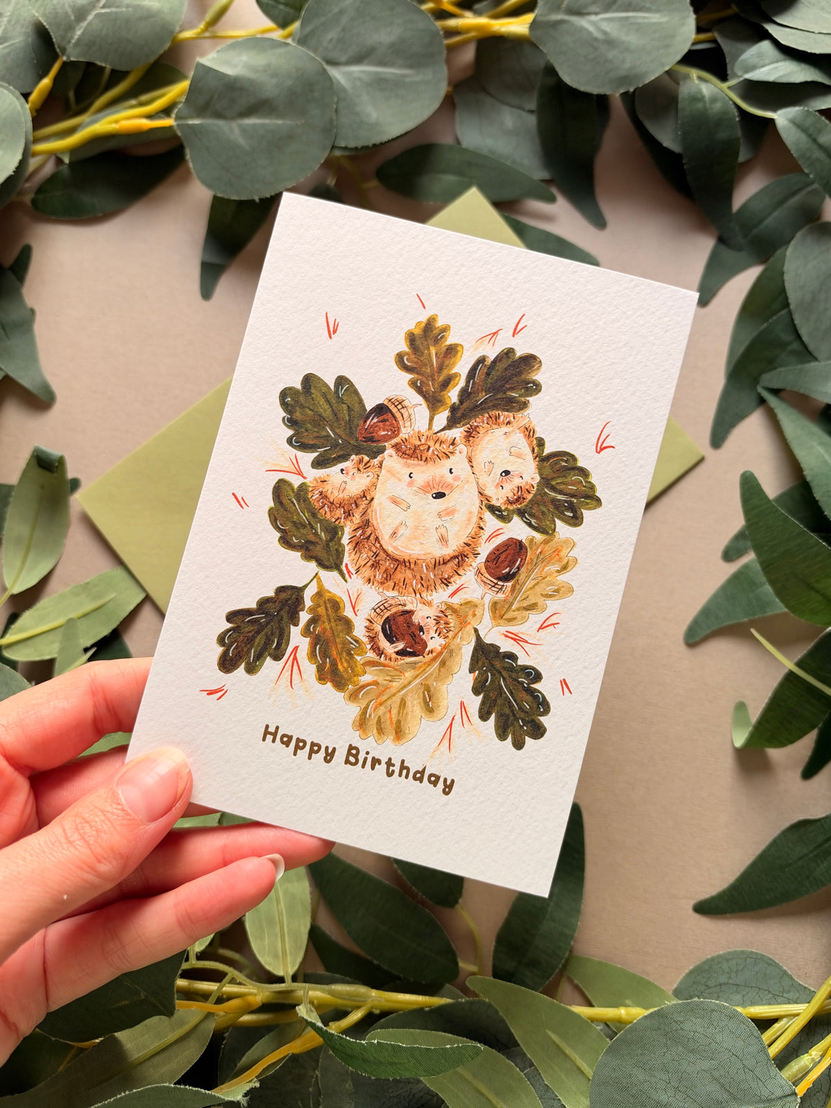 Hedgehog leaves Birthday Card
