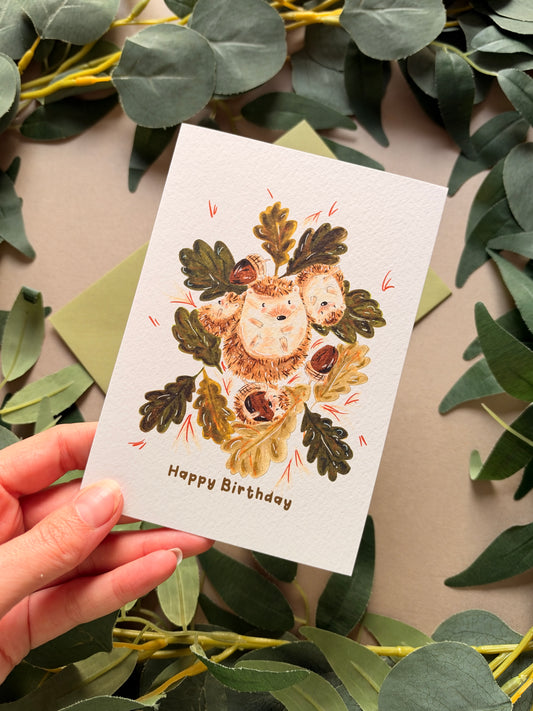 Hedgehog leaves Birthday Card