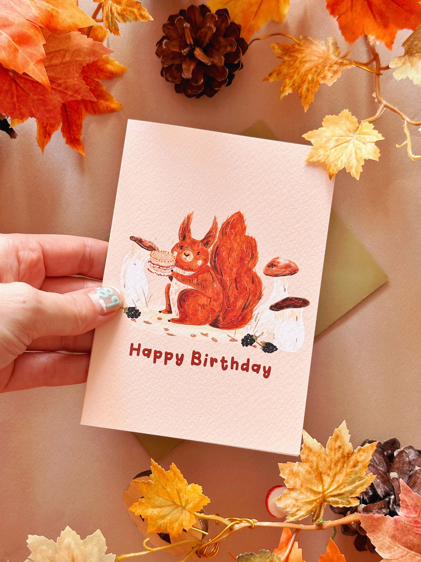 Autumn Squirrel Birthday Card