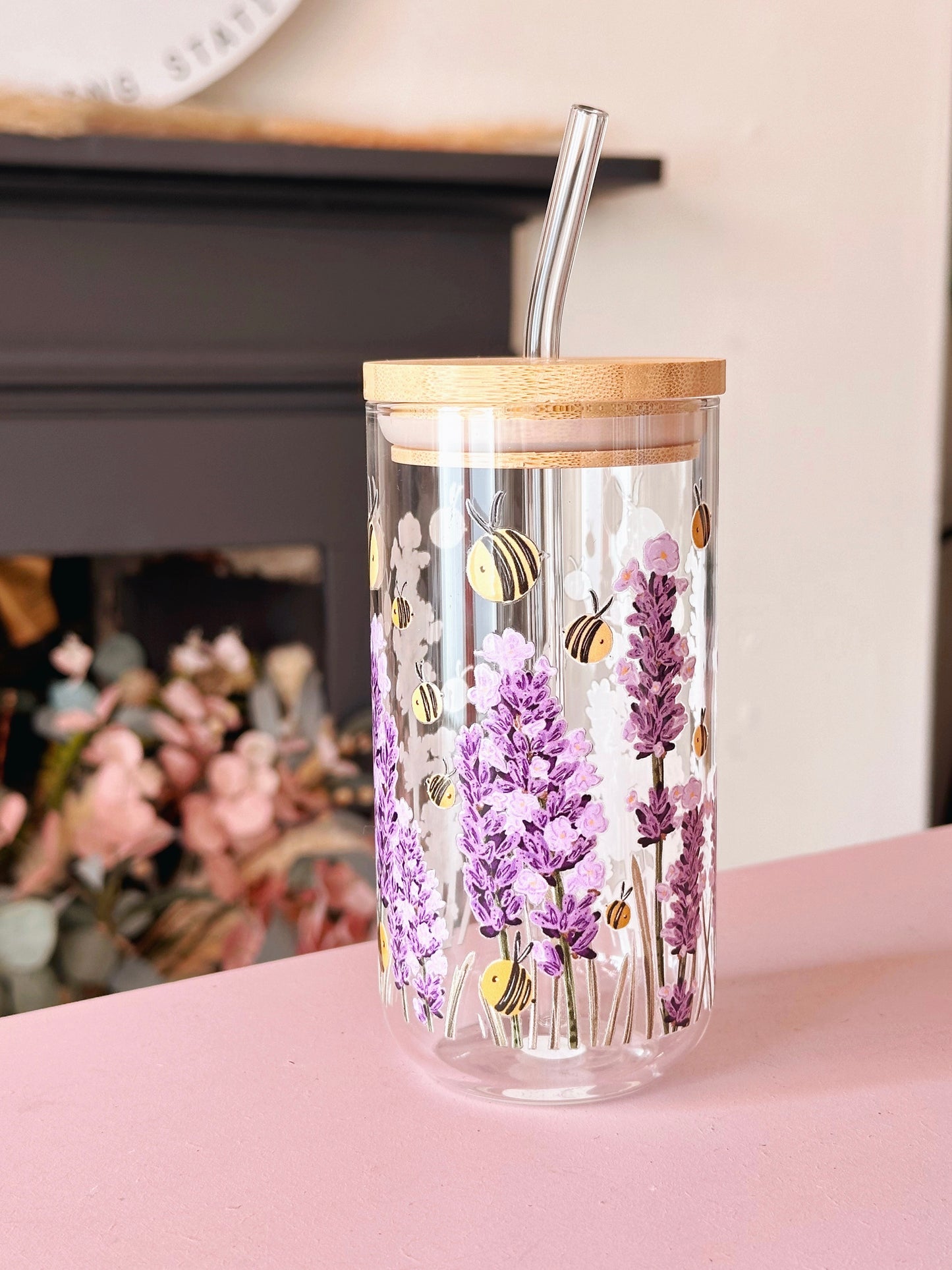 Bee Lavender Glass Tumbler