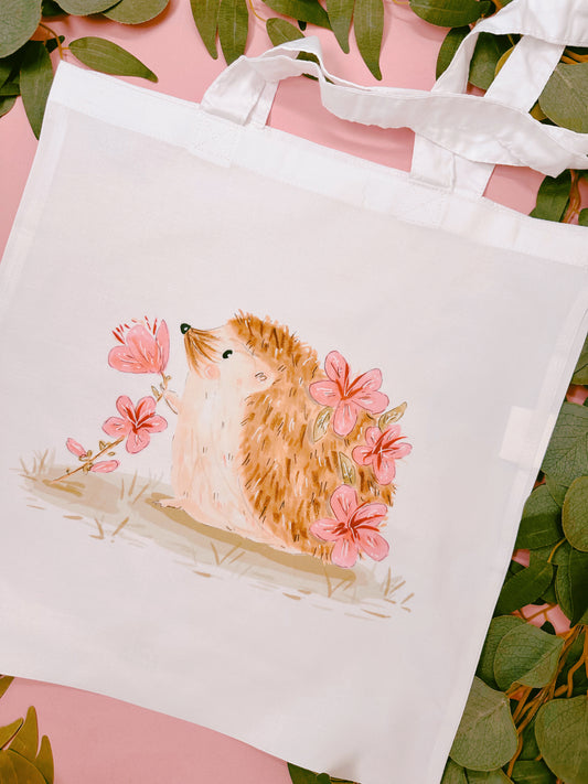 Pink Sakura Hedgehog Tote Bag