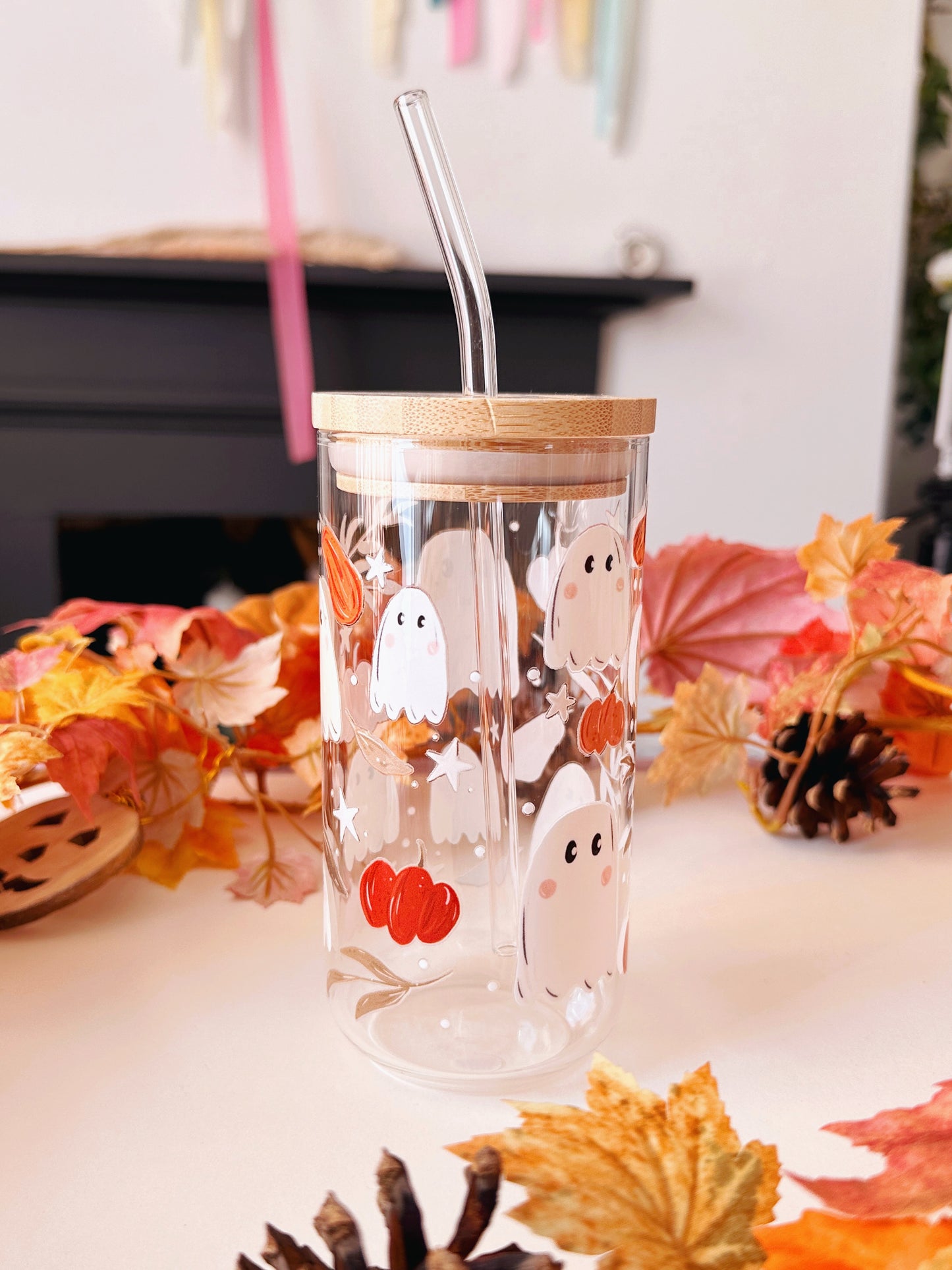 Pumpkin Ghost Glass Tumbler