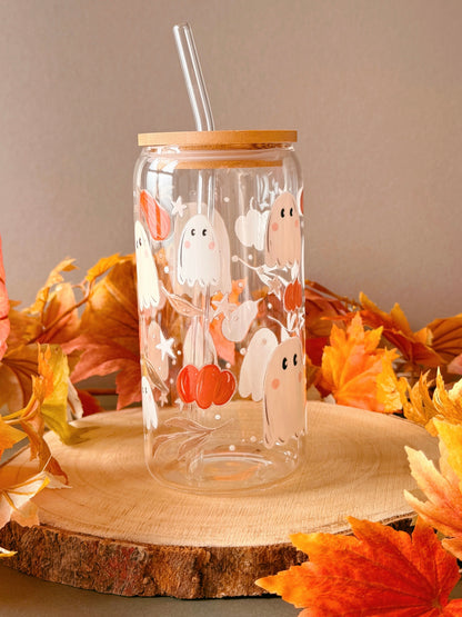 Pumpkin Ghost Glass Tumbler