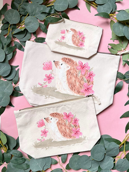 Pink Sakura Hedgehog Zip Bag