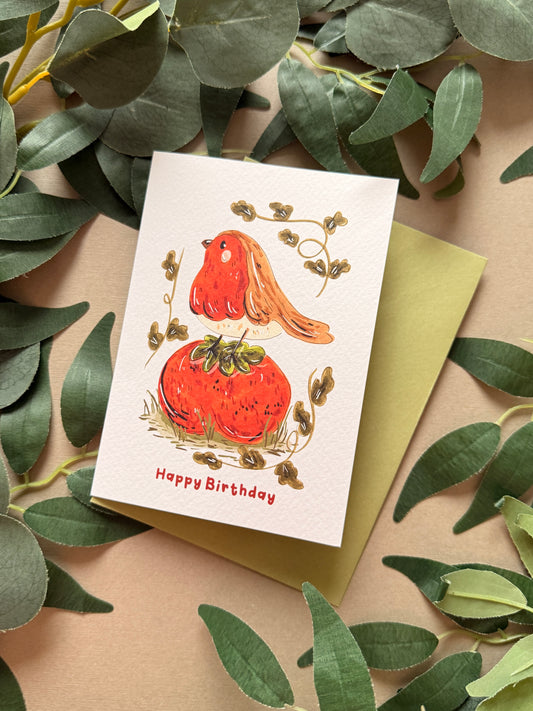 Robin Tomato Birthday Card