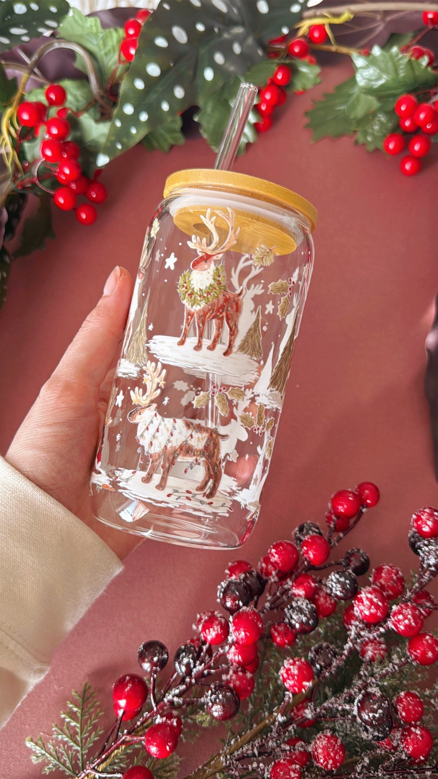 Reindeer Glass Tumbler