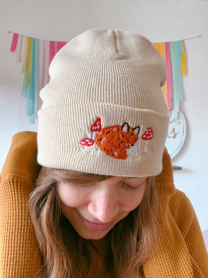 Mushroom Fox Embroidered Beanie