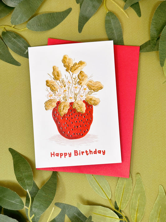 Strawberry Vase Birthday Card