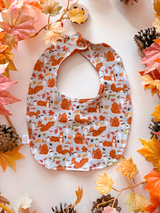 Autumn Red Squirrel Bib - Rounded