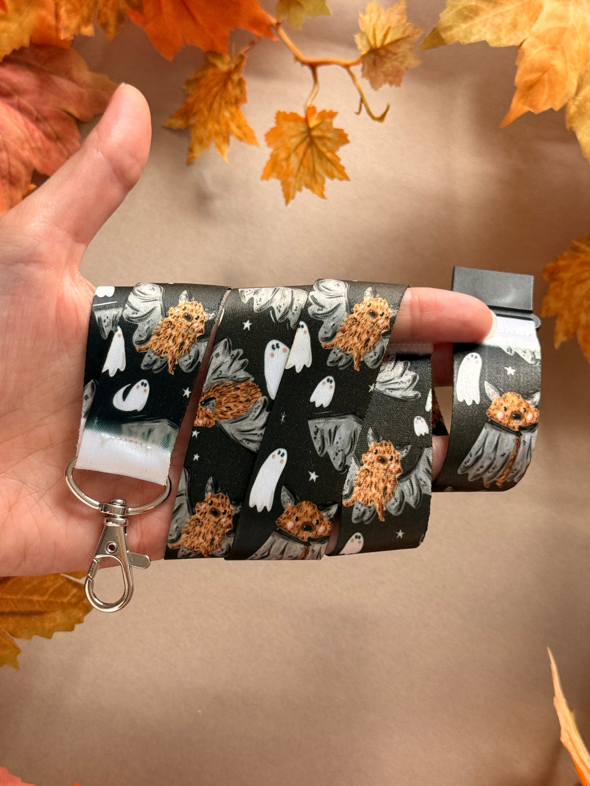 Bat Ghost Lanyard - Black