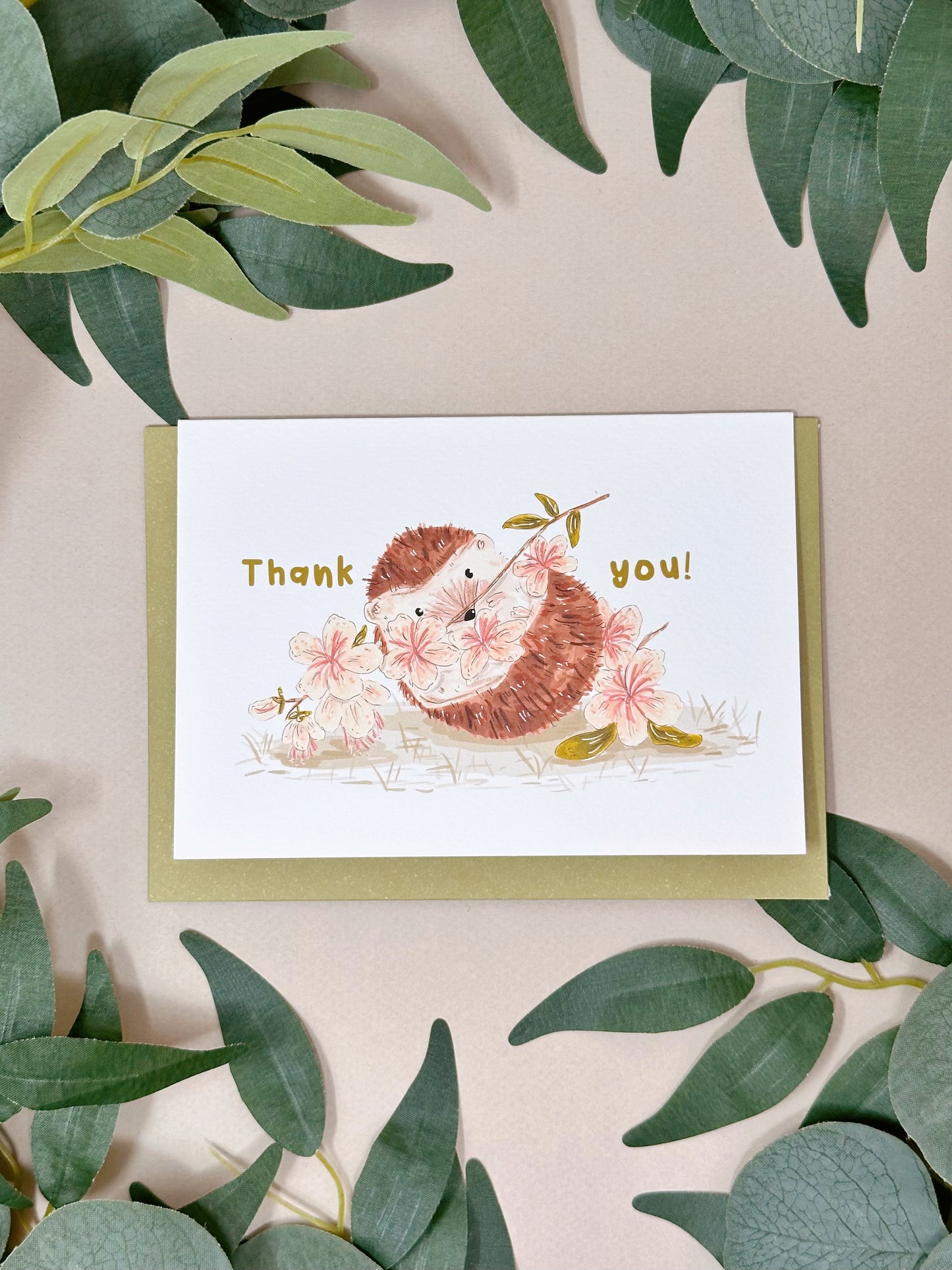 Sakura Hedgehog Thank You Card