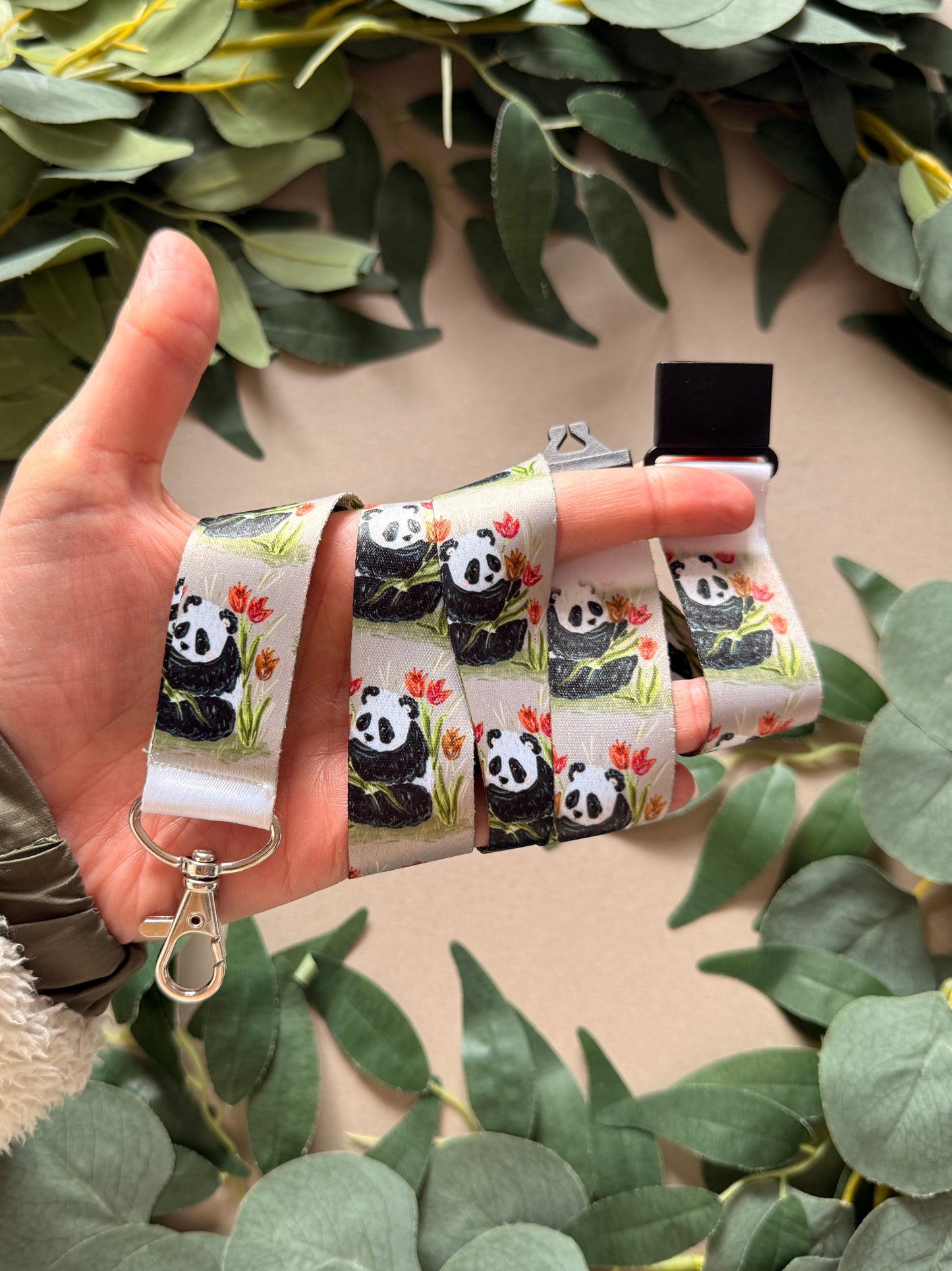 Panda Floral Lanyard
