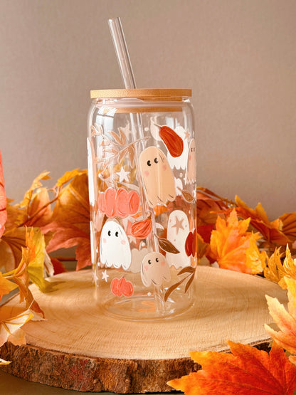 Pumpkin Ghost Glass Tumbler