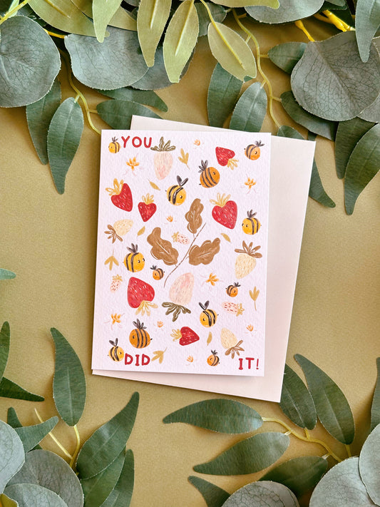 Strawberry Bee You Did It Card