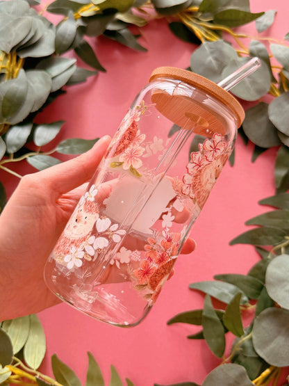 Sakura Hedgehog Glass Tumbler