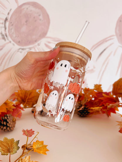 Pumpkin Ghost Glass Tumbler