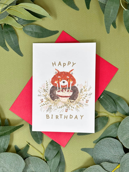 Red Panda Cake Birthday Card