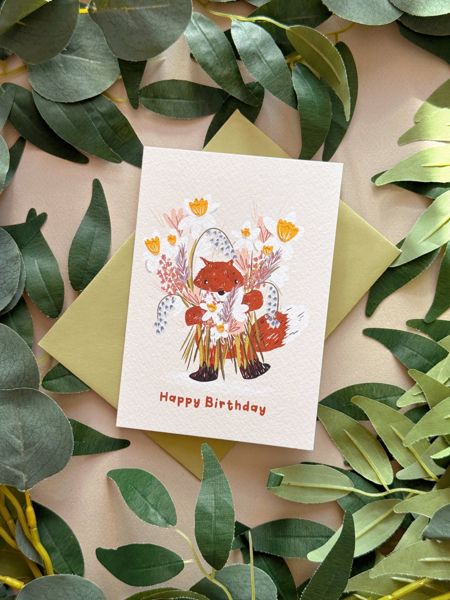 Fox bouquet Birthday Card