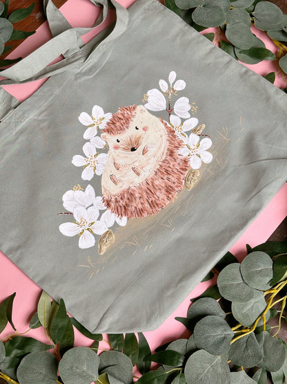 White Sakura Hedgehog Tote Bag - Organic