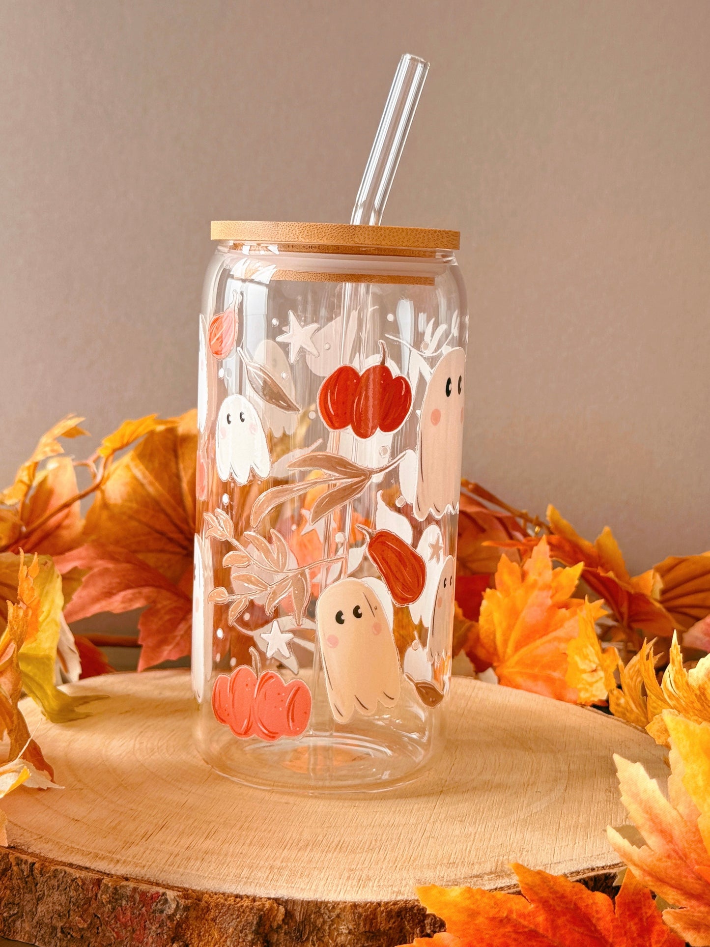 Pumpkin Ghost Glass Tumbler