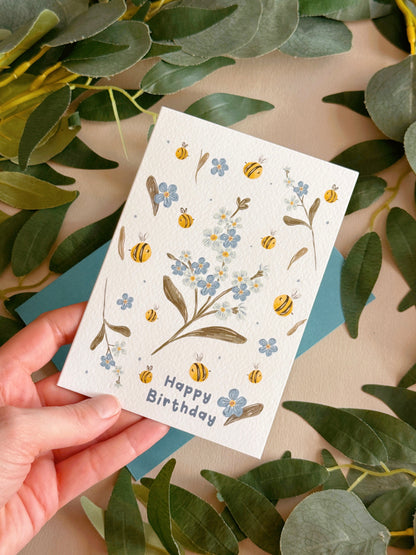 Bee Forget Me Not Birthday Card