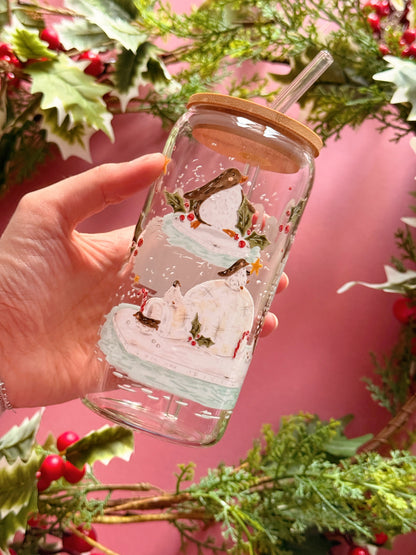 Christmas Penguin Glass Tumbler