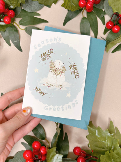 Polar Bear Holly Christmas Card