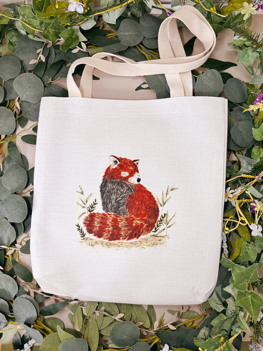 Red Panda Linen Tote Bag