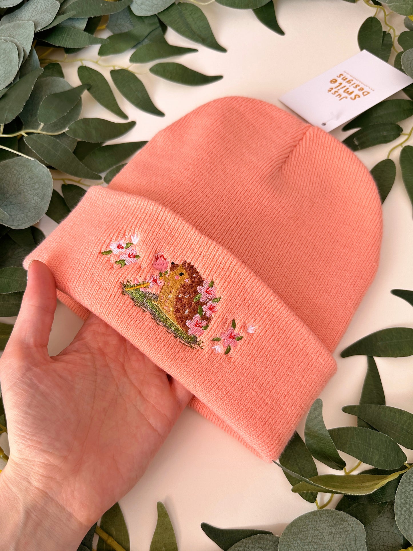 Sakura Hedgehog Embroidered Beanie