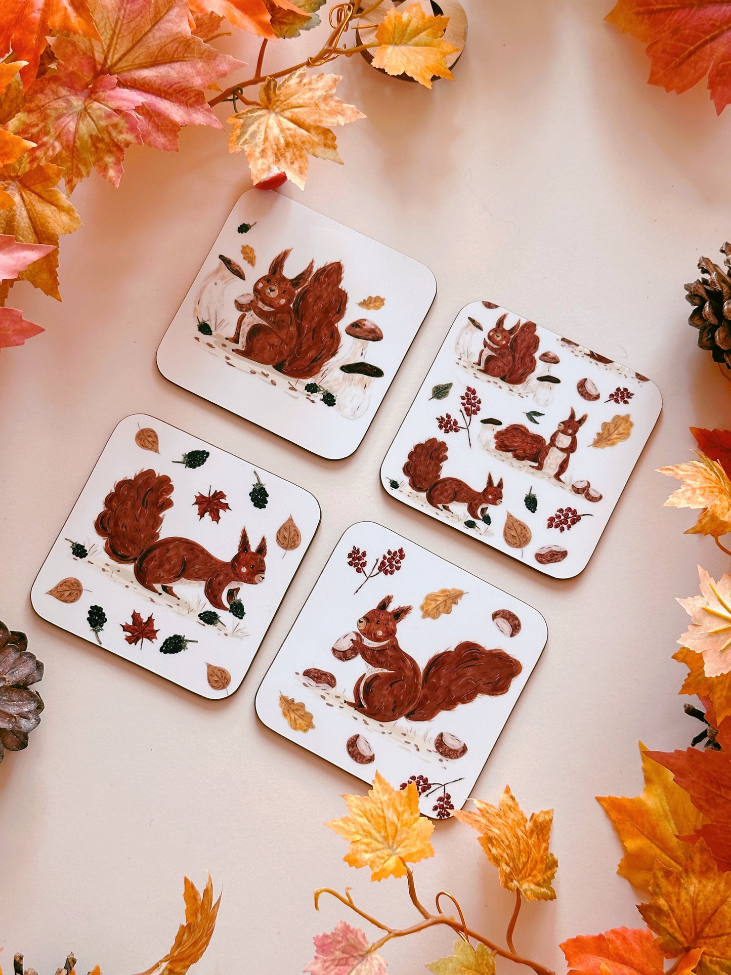 Autumn Red Squirrel Coaster