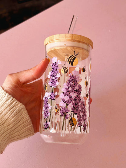 Bee Lavender Glass Tumbler