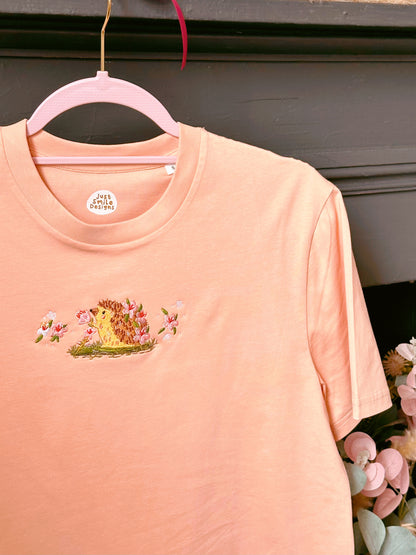 Sakura Hedgehog Embroidered T-Shirt - Organic Cotton