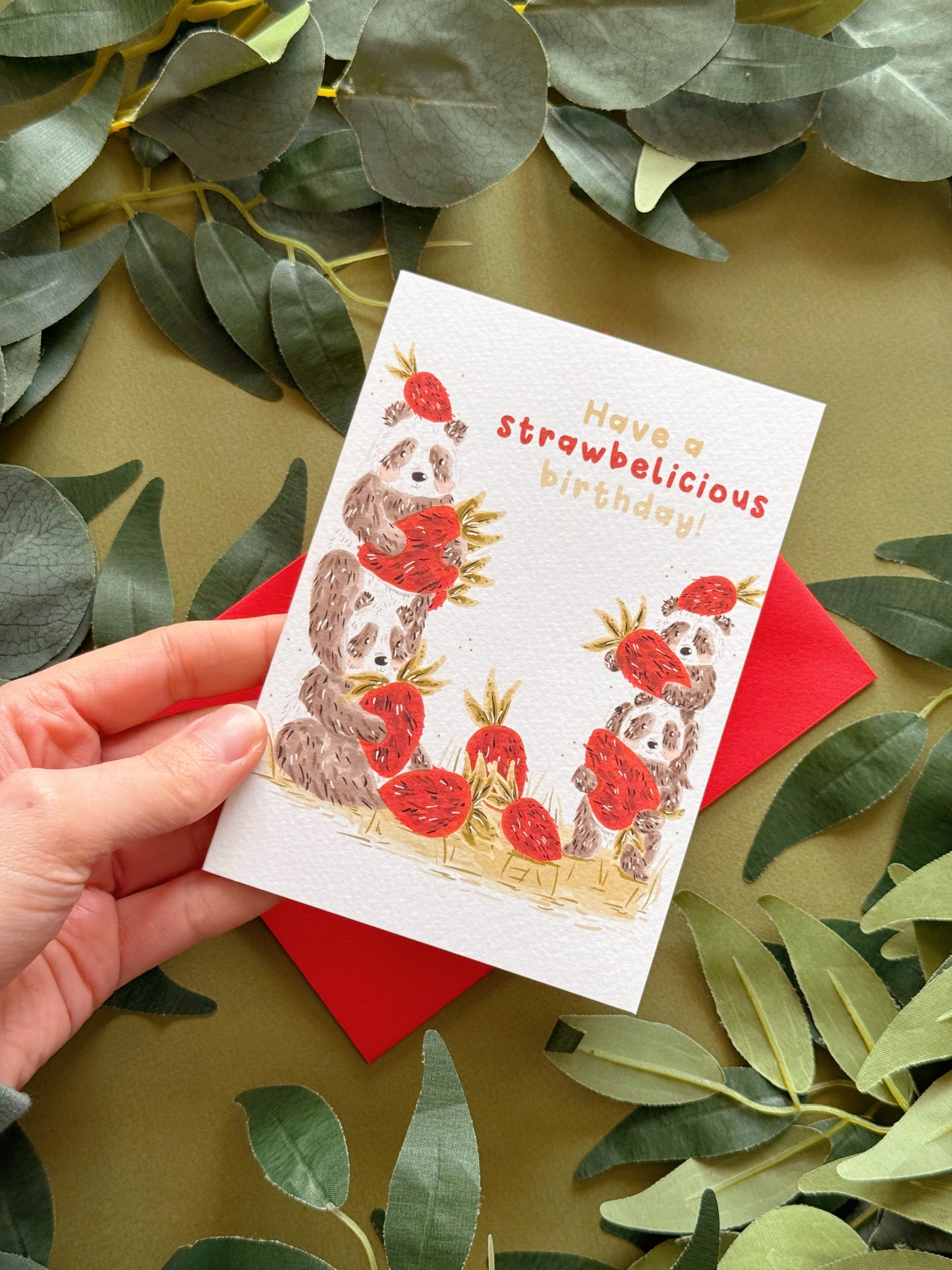 Strawberry Panda Birthday Card