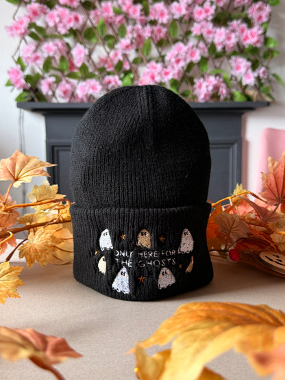 Only Here For The Ghosts Embroidered Beanie - Chunky Knit