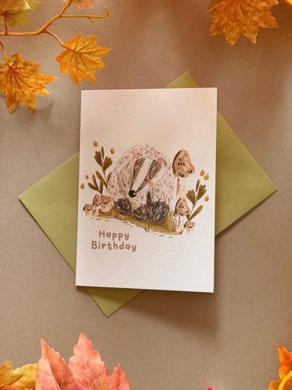 Mushroom Badger Birthday Card