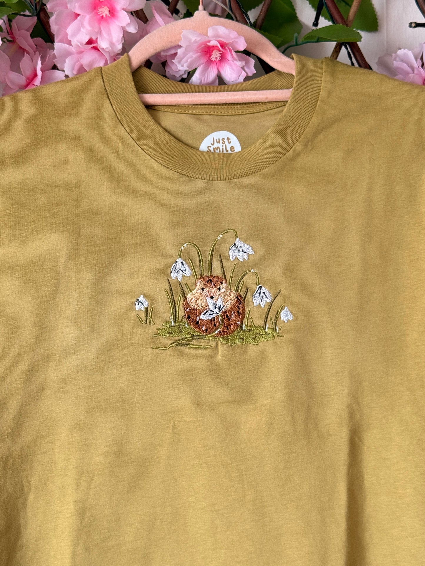 Snowdrop Hedgehog Embroidered T-Shirt - Organic Cotton