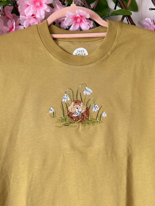Snowdrop Hedgehog Embroidered T-Shirt - Organic Cotton