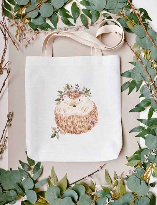 Floral Hedgehog Linen Tote Bag