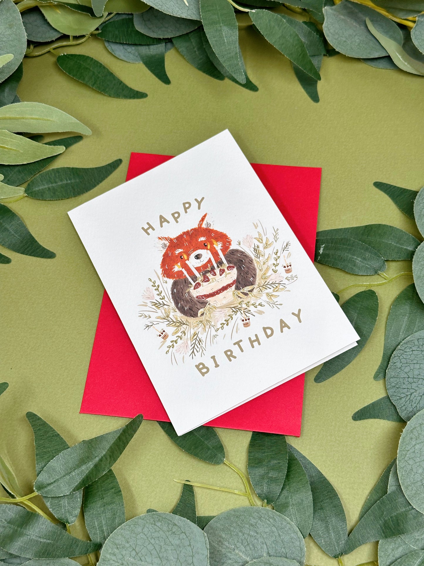 Red Panda Cake Birthday Card