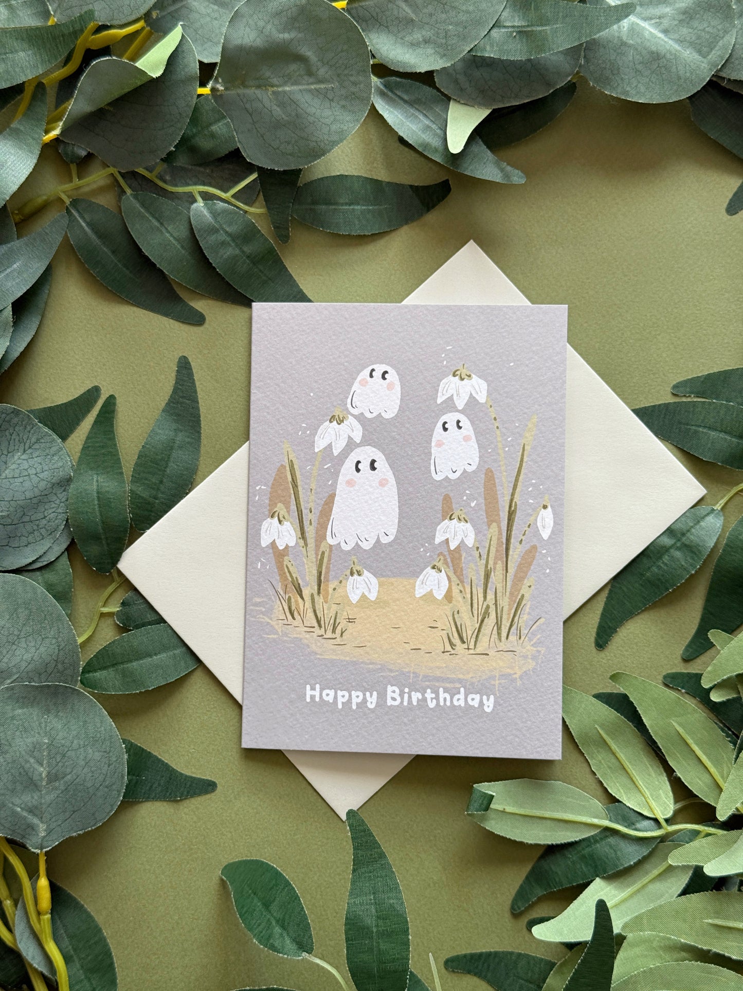 Snowdrop Ghost Birthday Card