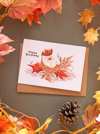 Leaf Hedgehog Birthday Card