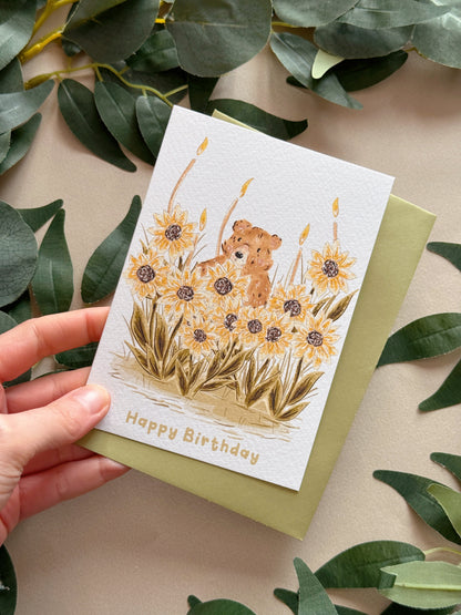 Sunflower Bear Birthday Card