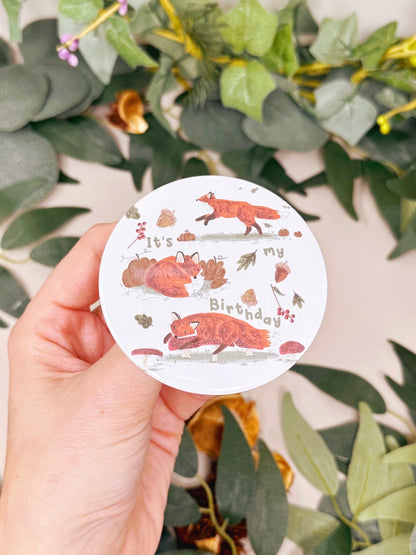 Autumnal Fox Birthday Badge