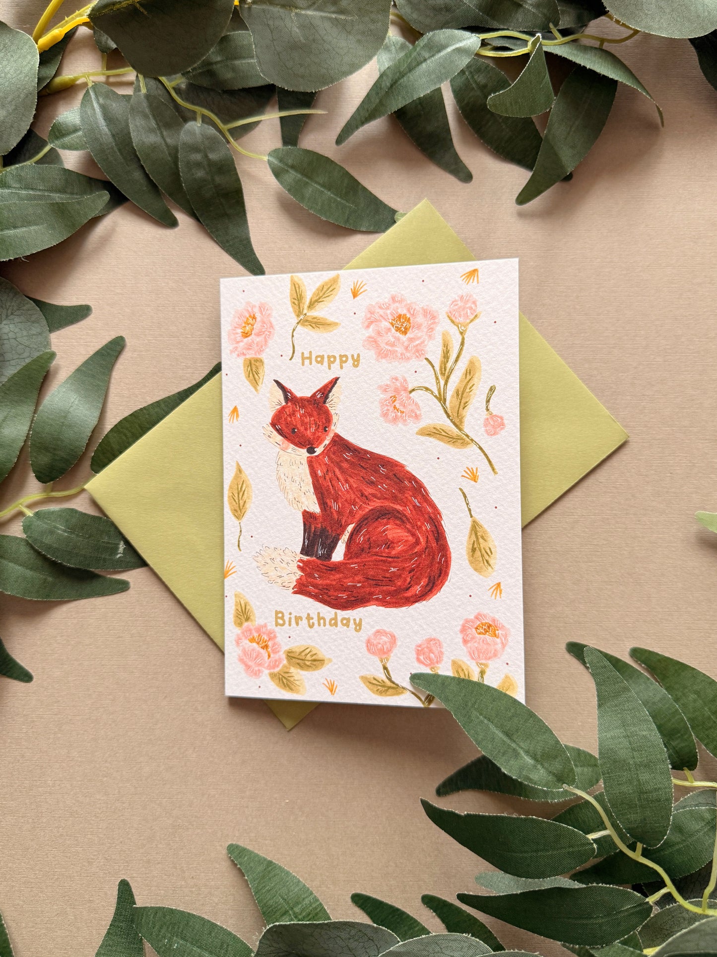 Peony Fox Birthday Card