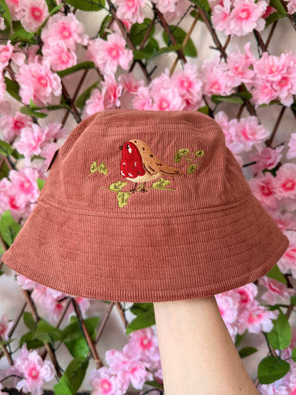 Robin Embroidered Cord Bucket Hat