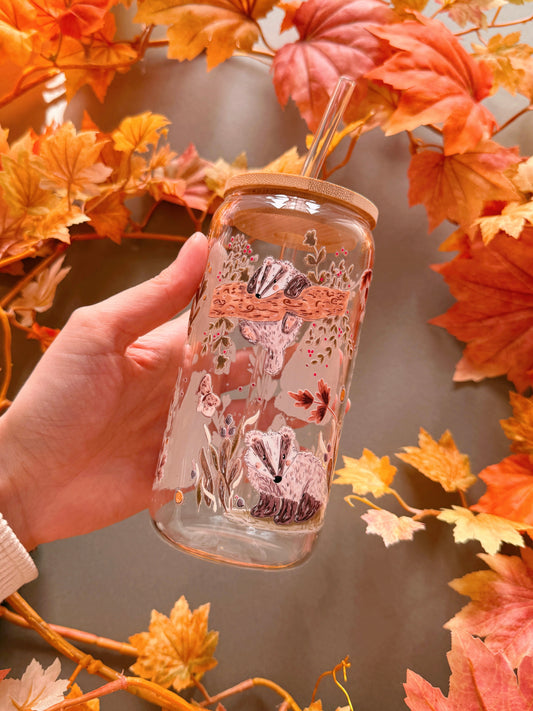 Woodland Badger Glass Tumbler