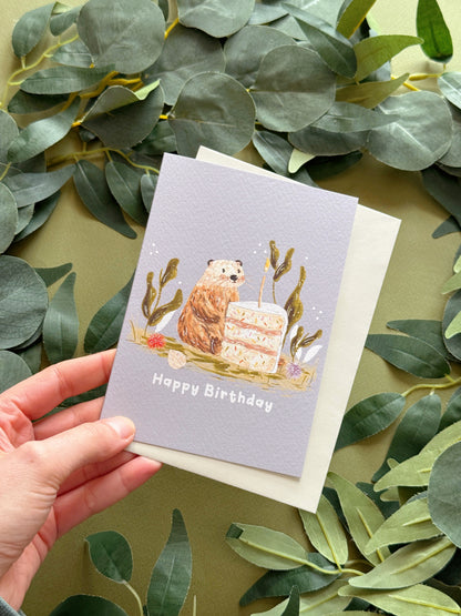Otter Cake Birthday Card